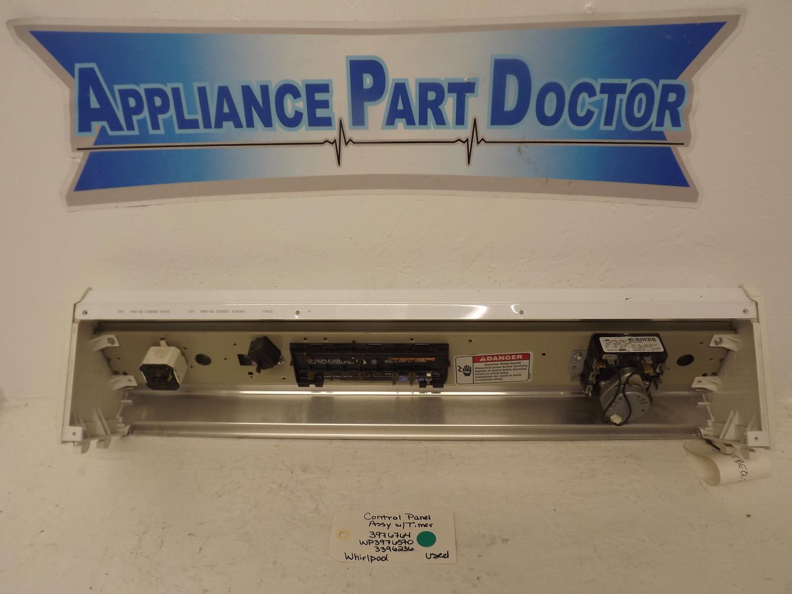 Whirlpool Dryer 3976764 WP3976570 3396236 Control Panel Assy w/Timer Used Whirlpool Dryer 3976764 WP3976570 3396236 Control Panel Assy w/Timer Used